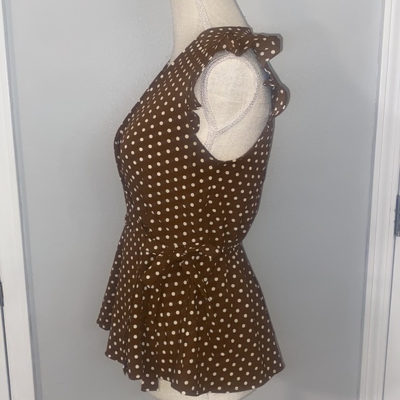 Monteau Sleeveless Polka Dot Wrap Peplum Blouse - Picture 6 of 9